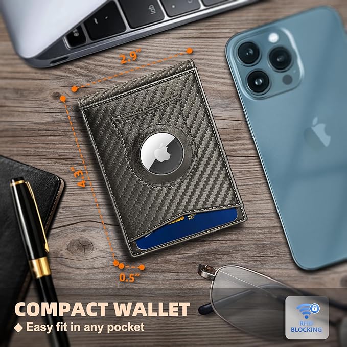 KS Mens Wallet Gift Airtag or Standard Use,Slim Front Pocket Leather Wallet Money Clip 11 cards RFID Blocking