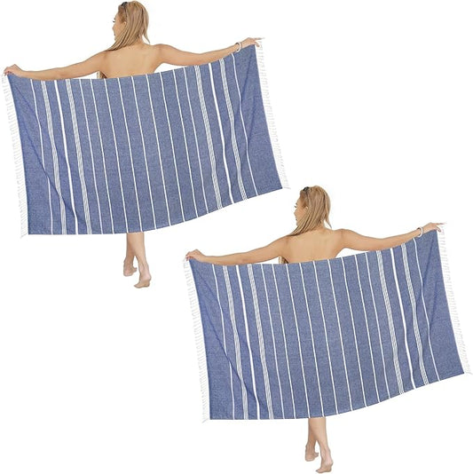 Beach Towel 2 Pack - Sand Free, Oversized 39 x 72, Turkish Quick Dry, Lightweight Pool Towels for Adults, Travel, Cool Essentials, Super Absorbent