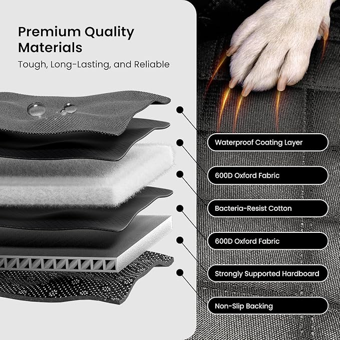 REEVAA Dog Car Seat Cover for Back Seat, Hard Bottom Dog Hammock, Pet Bed Extender for 2-4 Large/Medium Dogs, Waterproof Seat Protector, Universal L Size Fits for SUV Medium Truck, Black