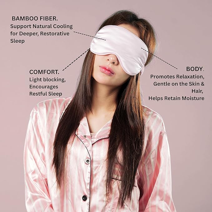Luxury Bamboo Sleep Mask – Ultra-Soft Cooling Eye Mask for 100% Light Blocking, Adjustable Comfort Strap, Perfect for Travel & Better Sleep (Blush)