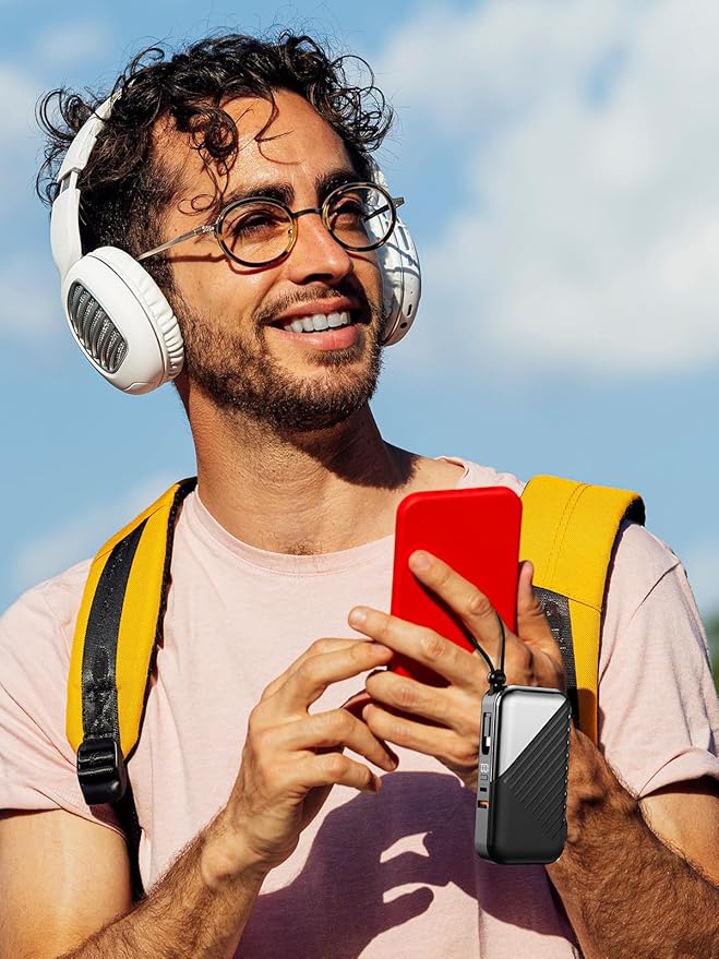 10000mAh Portable Charger Power Bank with Built-in Cable 27W Portable Charger with Wall Plug Portable Cell Phone Charger for iphone Mobile Charger Power Bank for Android Galaxy Android etc, Black