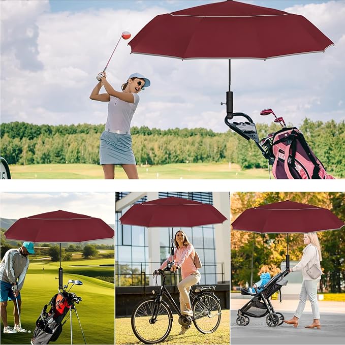 Satol Extra Large Golf Umbrella, 46/54/62 Inch Windproof 10 Ribs Vented Double Canopy Reflective Strips Automatic Open/Close Waterproof UV Protection Portable Compact Umbrella for Outdoor & Travel