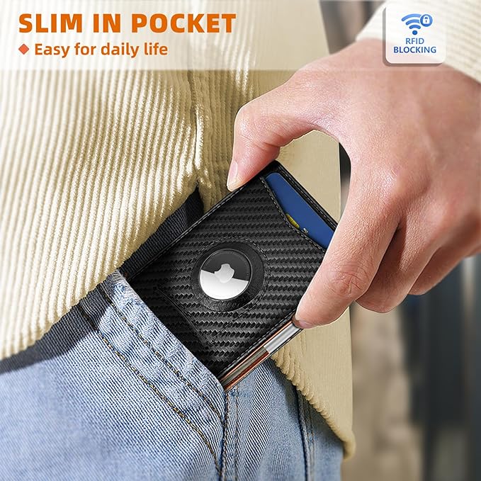 KS Mens Wallet Gift Airtag or Standard Use,Slim Front Pocket Leather Wallet Money Clip 11 cards RFID Blocking