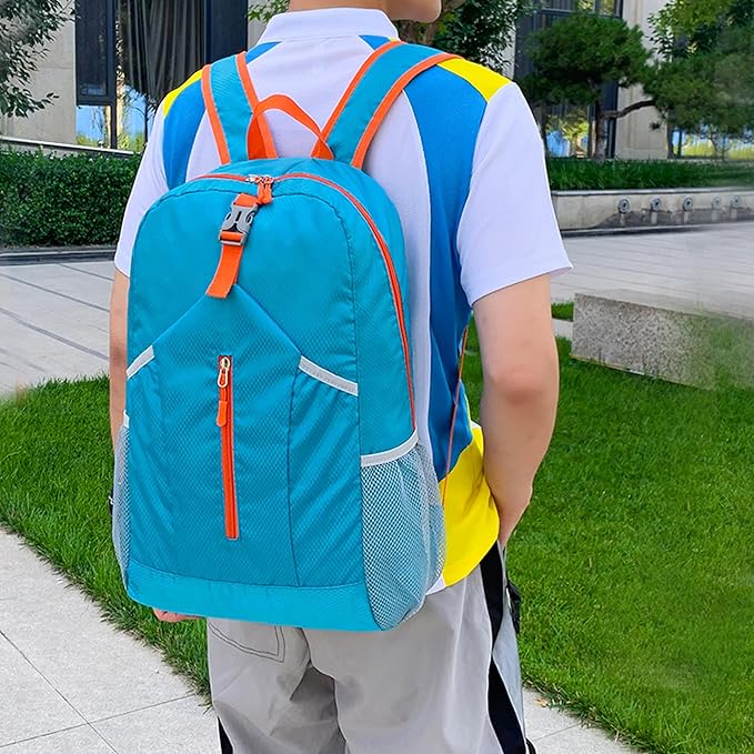 25L Foldable Hiking Backpack Lightweight Packable Basic-Daypack Collapsible Bag Water-Resistant Travel Men Women Camping Cycling Outdoor (Blue)