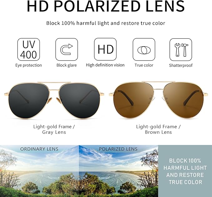 SUNGAIT Women's Lightweight Oversized Aviator Sunglasses - Classic Style Polarized Lens