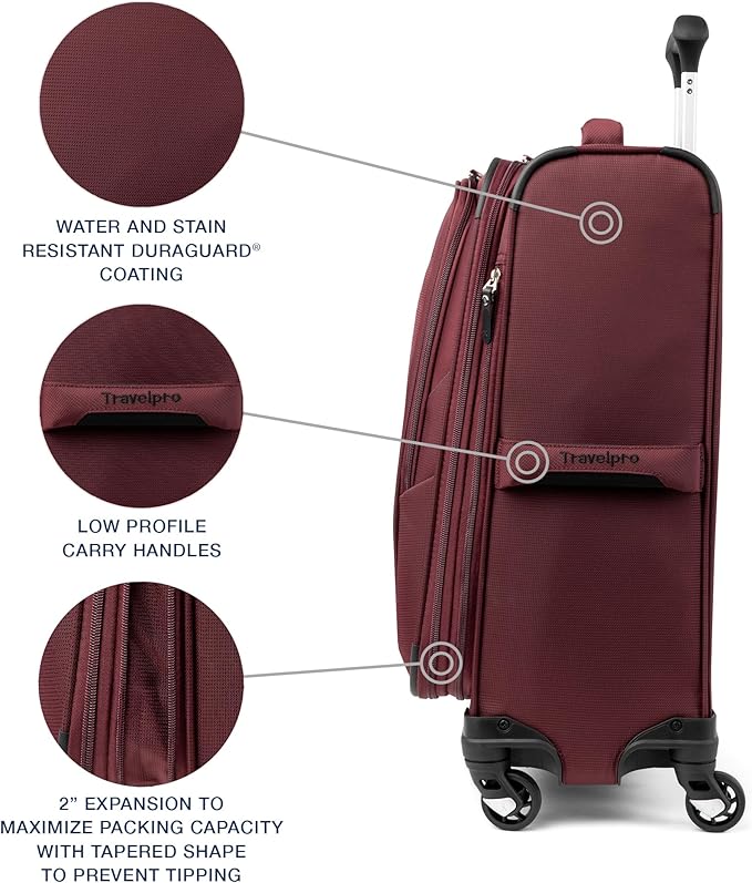 Travelpro Maxlite 5 Softside Expandable Carry-On Luggage with Spinner Wheels, Lightweight, 21-Inch —Burgundy