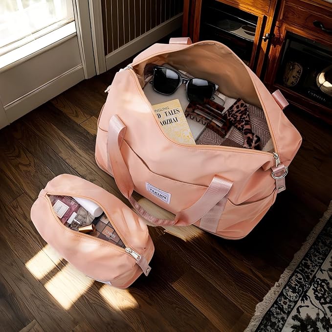 TAKUMI Carry On Luggage Set 3 Piece ABS+PC Hardshell Suitcases with Duffel Bag Double Spinner Wheels Travel Luggage with TSA Lock Lightweight Suitcase Set(PINK, 3 PIECE SET(20/DB/TB))