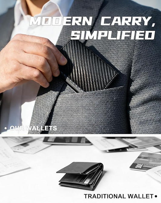 Gooad Slim Wallet for Men, RFID Blocking Trifold Leather Card Holder - Compact Front Pocket Wallet with Money Clip, Minimalist & Tactical Design for Credit Cards