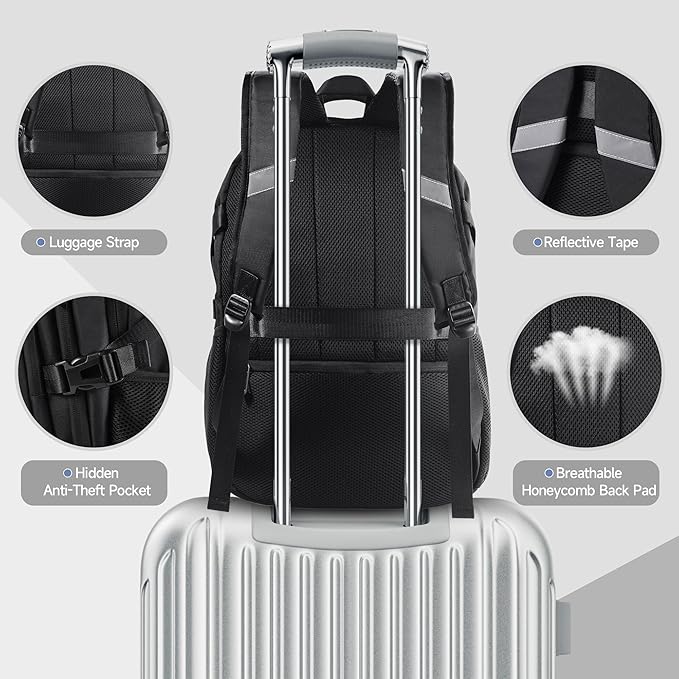 Laptop Travel Backpack with USB Charging Port, Anti-Theft Travel Business Backpack Fits 17 Inch Notebook, 30L Water-Resistant Work Computer Backpack, College School Bookbag for Men Women, Grey/Black