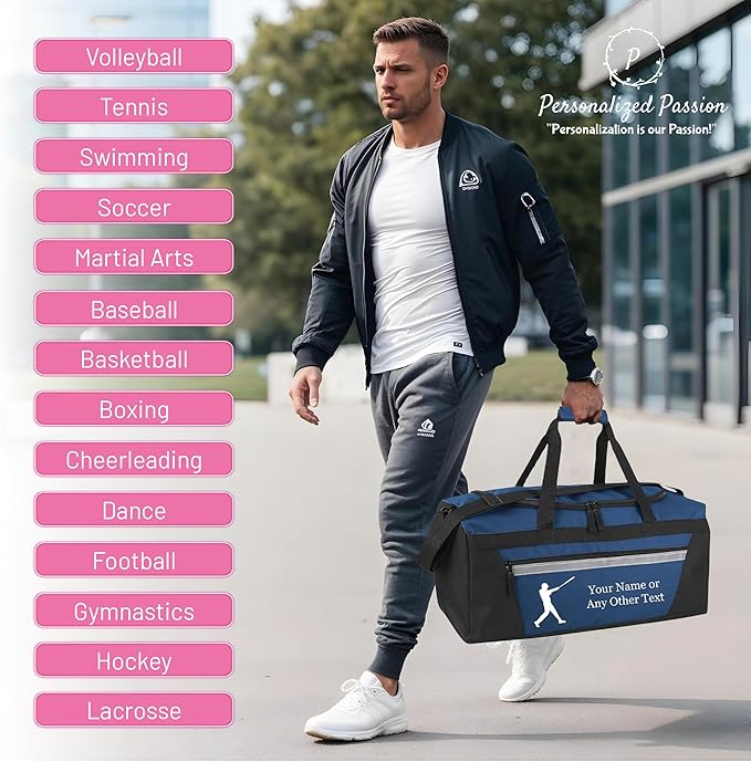 Personalized Sports Duffel Bags for Men and Women - 22” Customized Travel Duffle with Name & Cheerleading Design - Water Resistant Two-Toned Overnight Weekender Bag - Gray