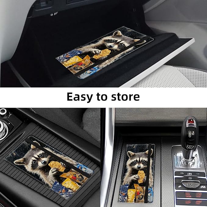 Car Registration and Insurance Holder PU Leather Vehicle Insurance and Registration Holders Wallet Case with Elastic Band Closure for ID Card, Driving Licence, Raccoon Snack Time