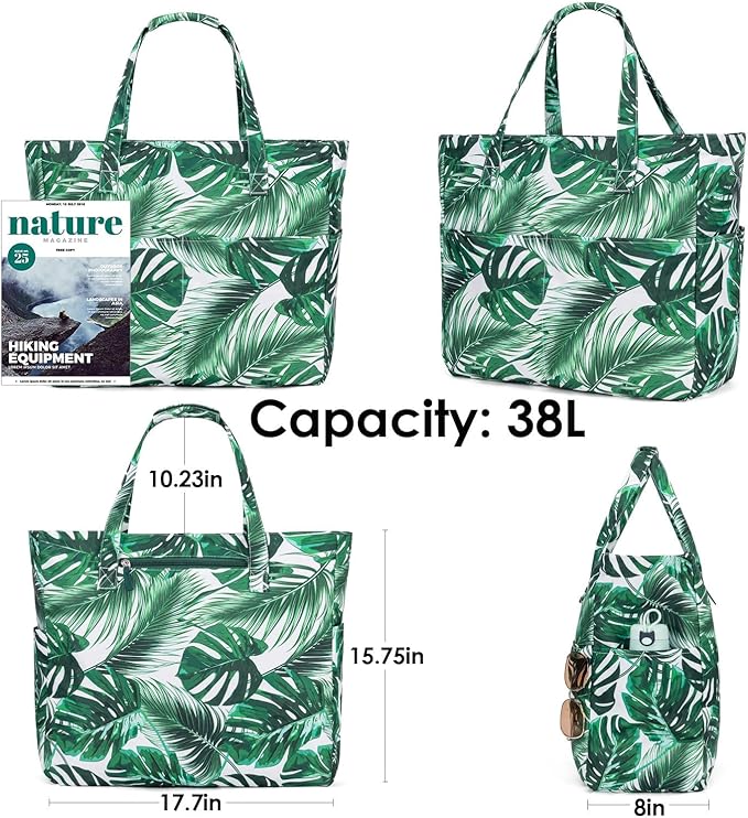 KABAQOO Extra Large Beach Bag Waterproof Sandproof Women Beach Tote with Zipper & Wet Compartment for Pool Gym Grocery Travel