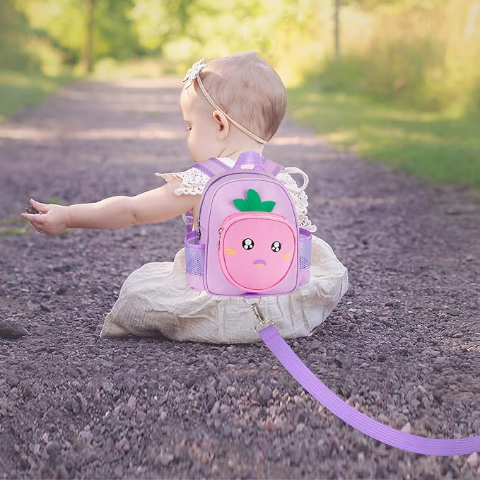 Accmor Toddler Leash Backpack with Anti Lost Wrist Link, 4 in 1 Children Back Pack Cute Peach Safety Walking Harness Bag, Kids Travel Essential Mini Rucksack with Strap Tether for Baby Girls
