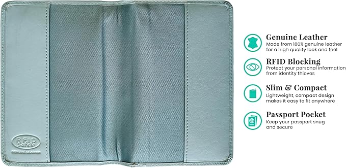 Personalized Monogrammed Chambray Leather RFID Passport Cover Holder and 2 Luggage Tags