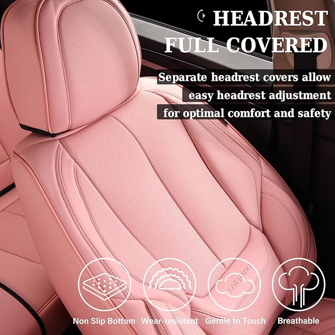 Coverado Seat Covers, Car Seat Covers Front Seats, Car Seat Cover, Car Seat Protector Waterproof, Car Seat Cushion Nappa Leather, Pink Seat Covers Carseat Cover Universal Fit for Most Cars