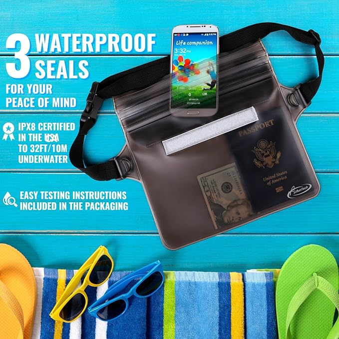 AiRunTech Waterproof Fanny Pack, Beach Cruise Vacation Essentials, Waterproof Pouch Protect Phone Passport Valuables Dry Safety, Paddle Board Kayaking Boating Swimming Accessories-2 Pack（Blue + Pink）
