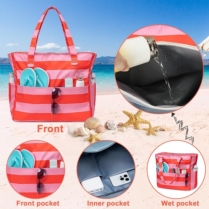 Bluboon Waterproof Beach Tote Pool Bags for Women Ladies Extra Large Carry On Bag With Wet Compartment for Weekender Travel