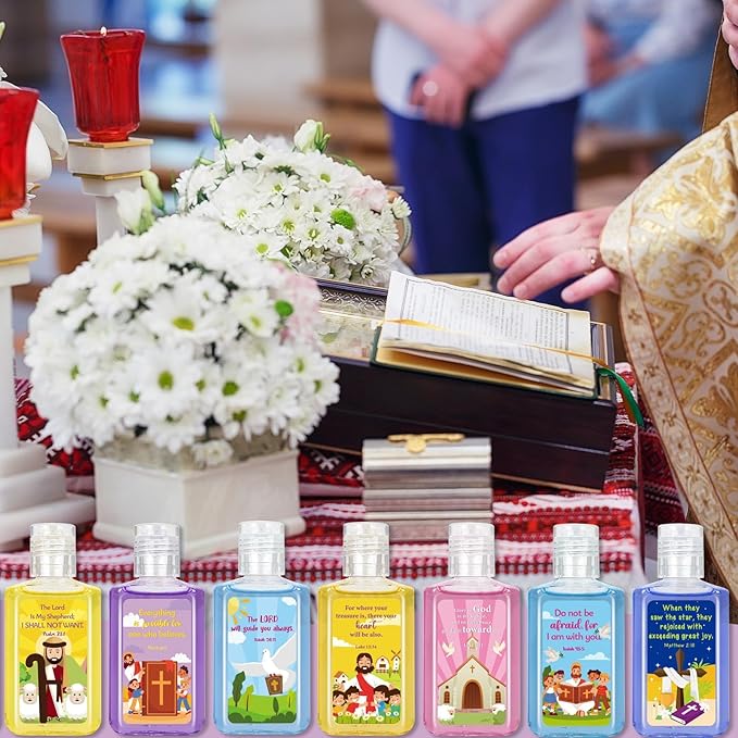 50 Pcs Christian Mini Hand Sanitizer Bulk Bible Verse Hand Sanitizer Religious Inspirational Favors 1fl oz Travel Size Hand Soap Gift for Pastor Church Prayer Christian Party Favors (Cartoon)
