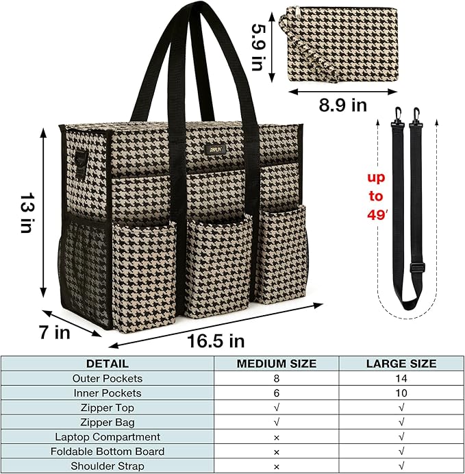 IBFUN Utility Tote Bag with 14/24 Pockets Zip Top Teacher Tote Bag for Teacher/Work Women