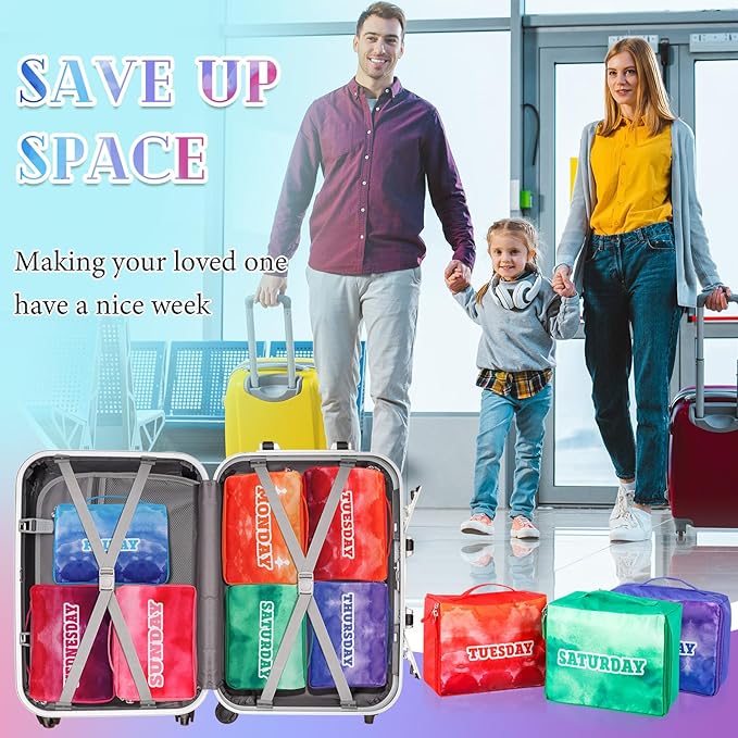 Paterr 14 Pcs Packing Cubes for Travel Kids Days of Week Compression Packing Cubes Colorful Luggage Organizers Suitcase Camp(9 x 7 x 3 Inch)