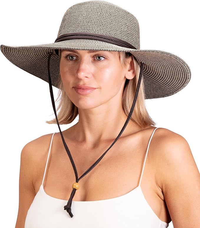 Sloggers Women's Wide Brim Braided Sun Hat with Wind Lanyard - UPF 50+ Maximum Sun Protection