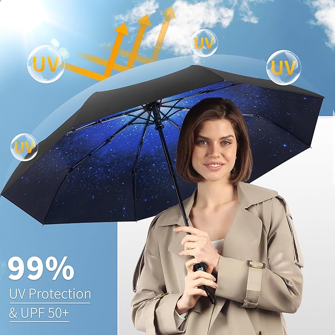 Seniny Windproof Travel Umbrella, Automatic Umbrellas for Rain, Portable & Compact Umbrellas for Backpack, Strong UV for Protection, Folding Small Sun Umbrella for Car, Walking