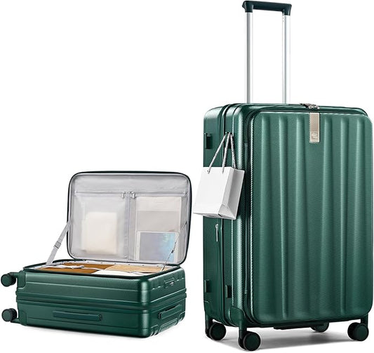 Hanke 26 Inch Expandable Luggage Top Opening Checked Bag Luggage Hard Shell Suitcases with Wheels Lightweight Travel Luggage Heavy Duty Luggage Suitcase with Lock for Woman Men-Blackish Green