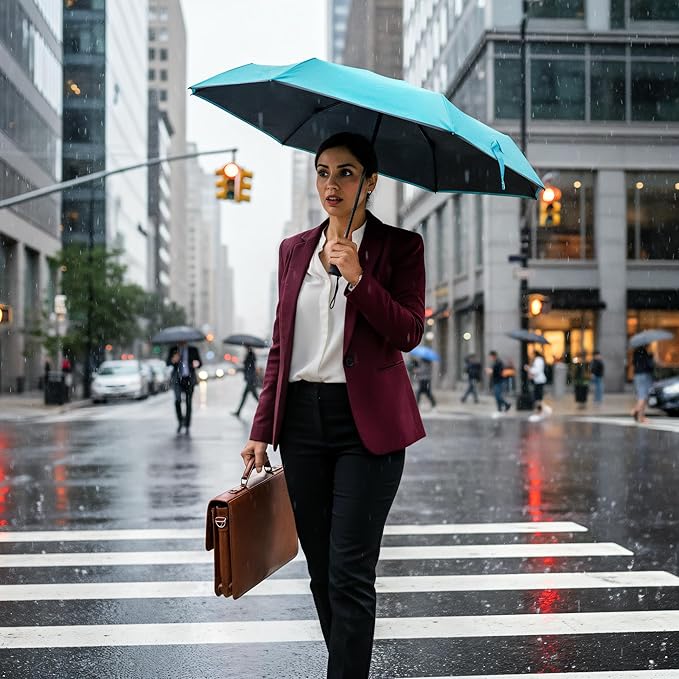 GAOYAING Mini Compact Travel Umbrella with Reflective Safety Stripes, Portable Folding Design with Case