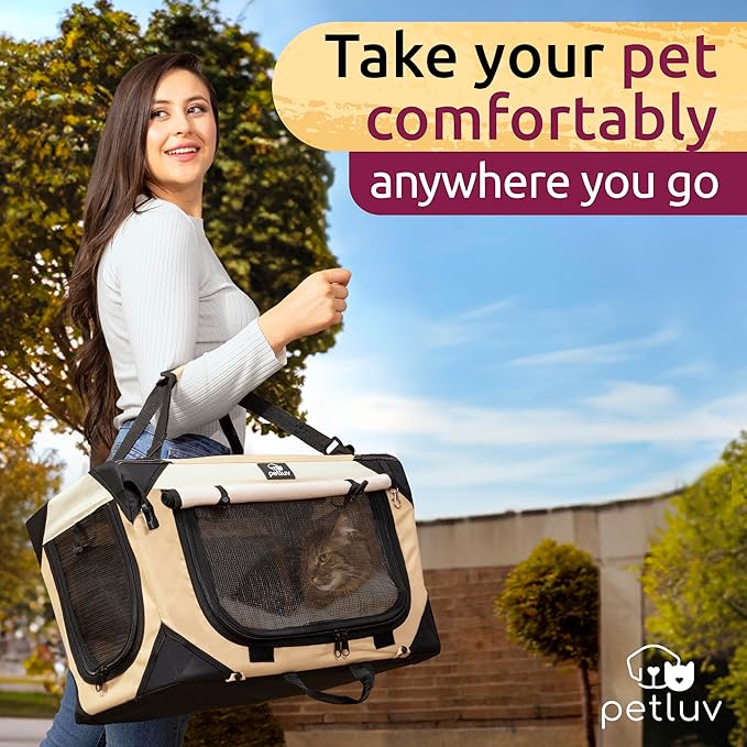Cat & Dog Pet Carrier, Soft-Sided, Medium 20"x13"x13" Fits Most Cats or Small Dog, Comfortable for Travel & Vet Visits, Privacy Windows, Removable Plush Bed, Locking Zippers, Folds Flat