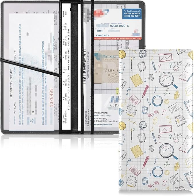 Bolaz Notebook Car Registration and Insurance Holder Leather Vehicle Document Glove Box Organizer for License Cards Accessories