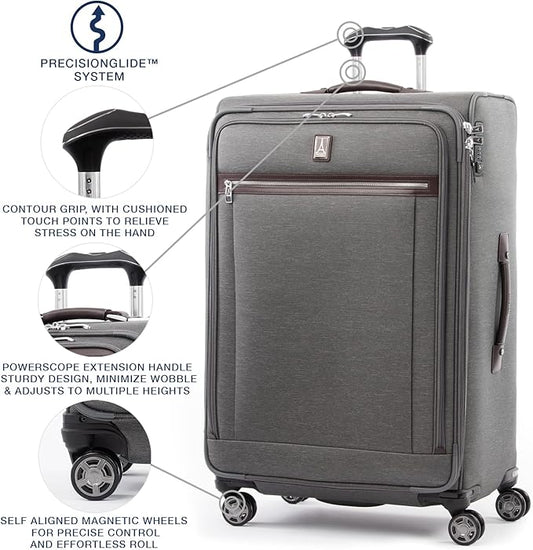 Travelpro Platinum Elite Softside Expandable Checked Luggage, 8 Wheel Spinner Large Suitcase, TSA Lock, Men and Women, Vintage Grey, Checked Large 29-Inch