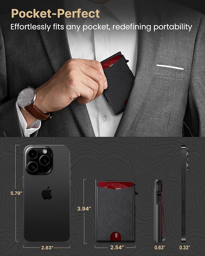 typecase Flip Pop Up Wallet for Men Card Holder: Smart Privacy & lD Display Mode, RFID Blocking, Slim Genuine Leather, Minimalist Front Pocket - 8 Cards Capacity | ID Window | Money Clip (Black)