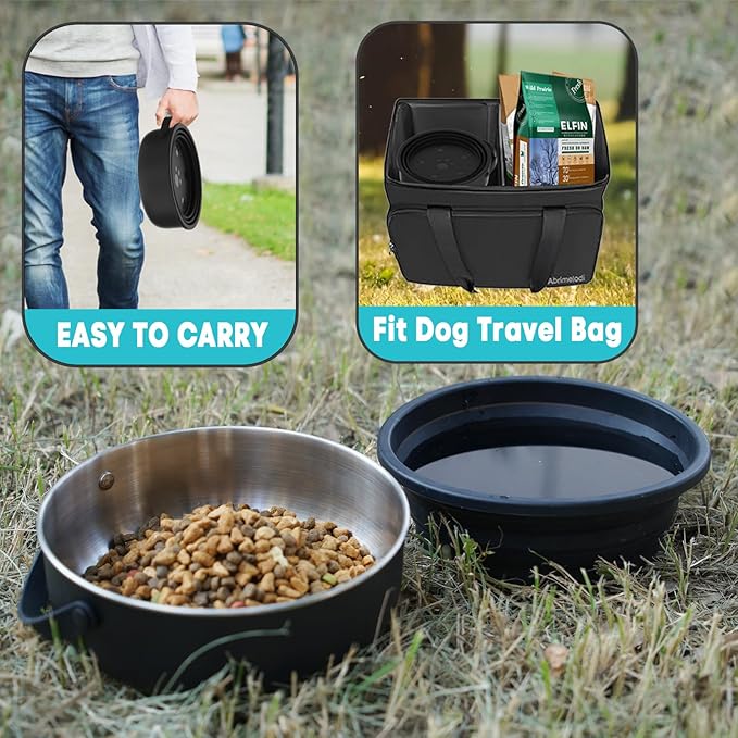 40 Oz Travel Dog Bowls with Lid 2in1 BPA-Free Collapsible Dog Water Bowl, Stainless Steel Dog Food Bowl, Portable Dog Bowls Leakproof - Dog Trip Camping Travel Essentials