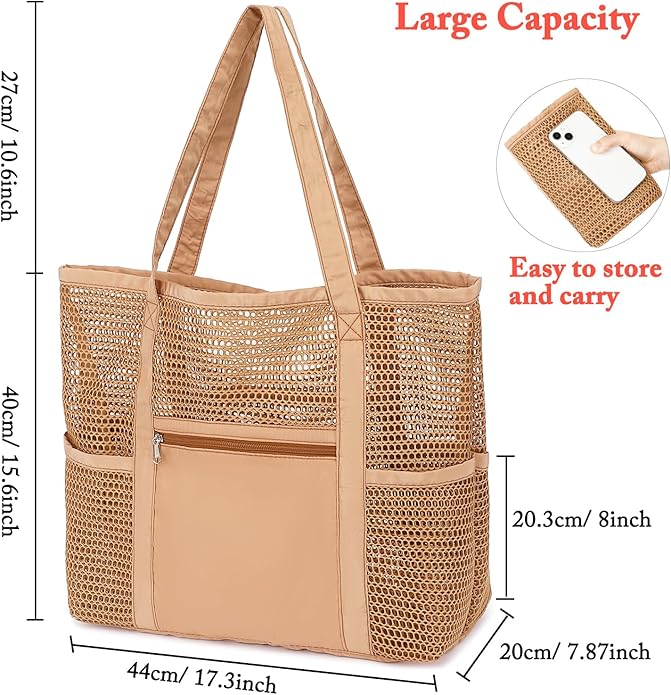 Mesh Beach Bag for Women, Casual Hobo Bags Large Beach Tote for Pool Travel Cruise Vacation Essentials