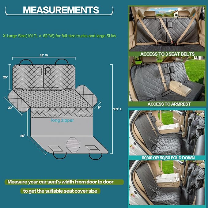 Car Seat Cover for Dogs with Mesh Window, Bench and Hammock Combination - Detachable, Suitable for Most Vehicles (Grey, X-Large)