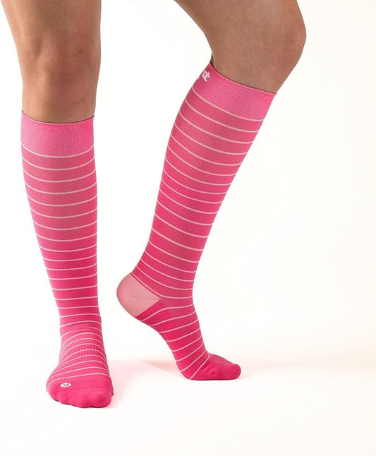 Medical Grade Compression Socks for Men & Women 15-20 mmHg by OrthoSleeve (Pink w/Stripes, Small)