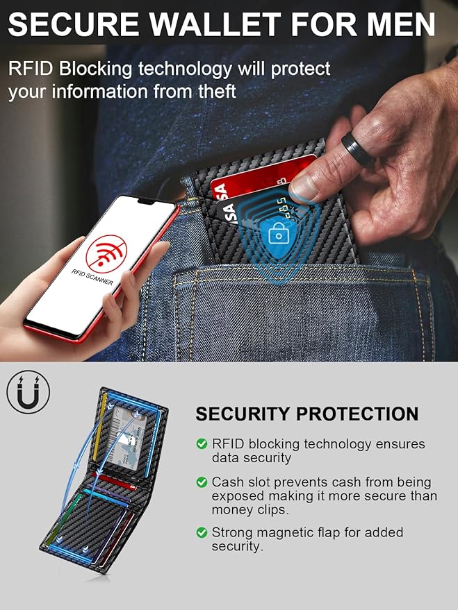 Wallet for Men Slim Leather Wallets for 13-17 Cards, RFID Blocking Thin Card Holder Wallet with ID Window & Large Capacity Cash Slot, Minimalist Bifold Small Wallet for Front Pocket, Gift for Men