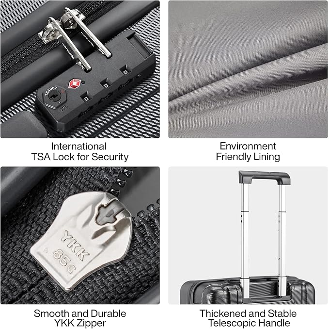 Hanke 24 Inch Luggage Suitcases With Spinner Wheels Lightweight PC Hard Shell Rolling Suitcase With Travel Lock,Checked-Medium 24-Inch(Jet Black)