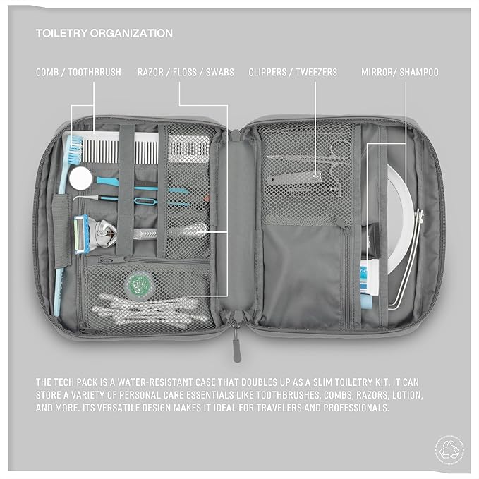 Monarc - Tech Pack, Made Using 8 Recycled Plastic Bottles, Cable & Camera Accessory Organizer, Toiletry bag, Water Resistant Materials (Grey)