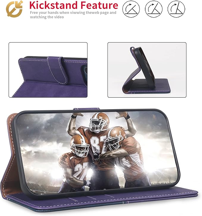 CIVICASE for iPhone 14 Plus Wallet Case,Leather Flip Case [RFID Blocking] Credit Card Holder Folio Magnetic Stand TPU Shockproof Cover Color Matching for iPhone 14 Plus (6.7") Purple Blue