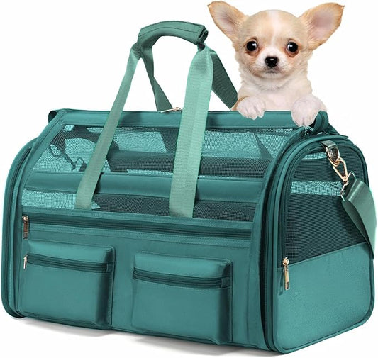 Cat Carrier, Small Dog Carrier for Small Medium Pets Up to 15 Lbs，Pet Carrier Airline Approved,Soft-Sided Puppy Travel Bag with Safety Zippers,Chihuahua Carry Case, Kitty Cloth Cage