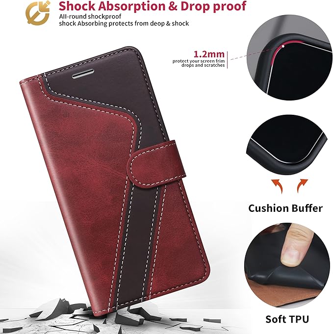 CIVICASE for iPhone 13 Pro Wallet Case,Leather Flip Case [RFID Blocking] Credit Card Holder Folio Magnetic Stand TPU Shockproof Cover Color Matching for iPhone 13 Pro (6.1") Red Brown