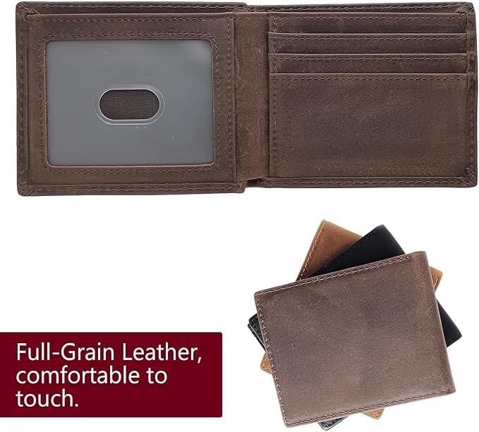 LnxLtw Bifold Travel Wallets for Mens Slim RFID Blocking | Compact Front Pocket Thin Genuine Leather Wallet | Minimalist Credit Card Holder with 4 Card Slots and ID Window Gift Box (Dark Brown)