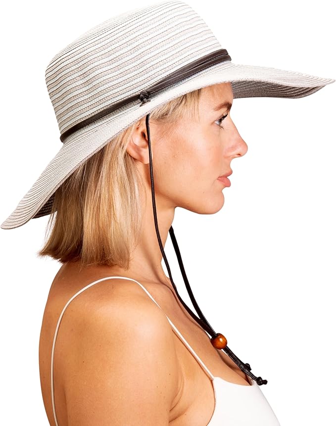 Sloggers Women's Wide Brim Braided Sun Hat with Wind Lanyard - UPF 50+ Maximum Sun Protection