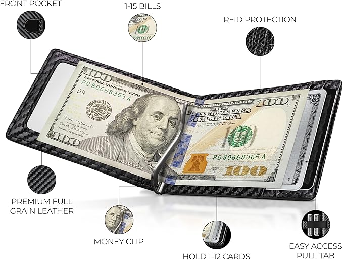 Kingly Trace Airtag Wallet for Men - Smart RFID Blocking Leather Wallet with Airtag Holder & Money Clip - Minimalist Trackable Design with Pull Tab - Secure Wallets
