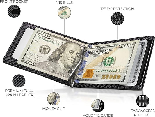Kingly Trace Airtag Wallet for Men - Smart RFID Blocking Leather Wallet with Airtag Holder & Money Clip - Minimalist Trackable Design with Pull Tab - Secure Wallets