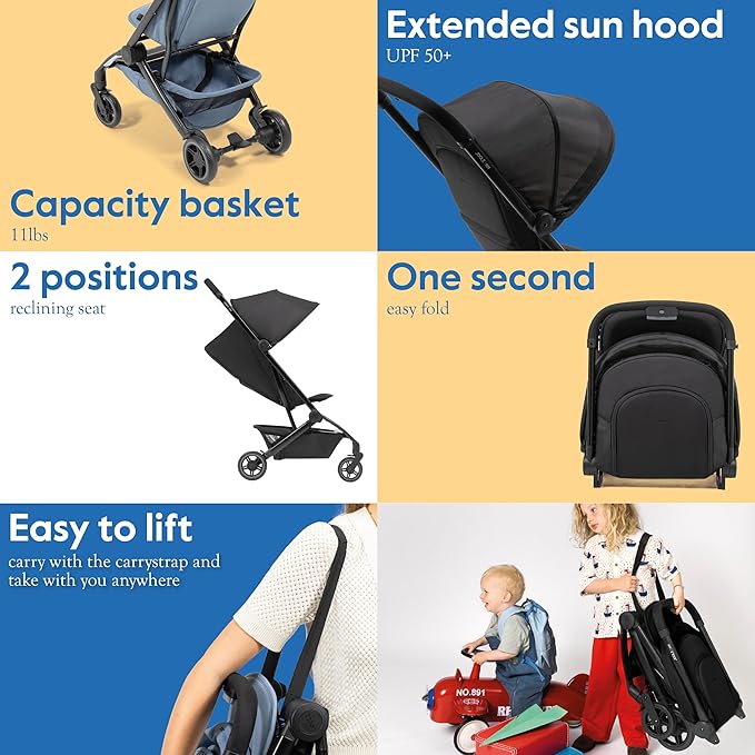 Joolz Dot Ultra Lightweight Travel Stroller for Toddler – Compact & Airplane Stroller (only 12.2lbs) -One-Handed Folding Design - UPF 50+ Canopy - Reclining Seat - (Space Black)