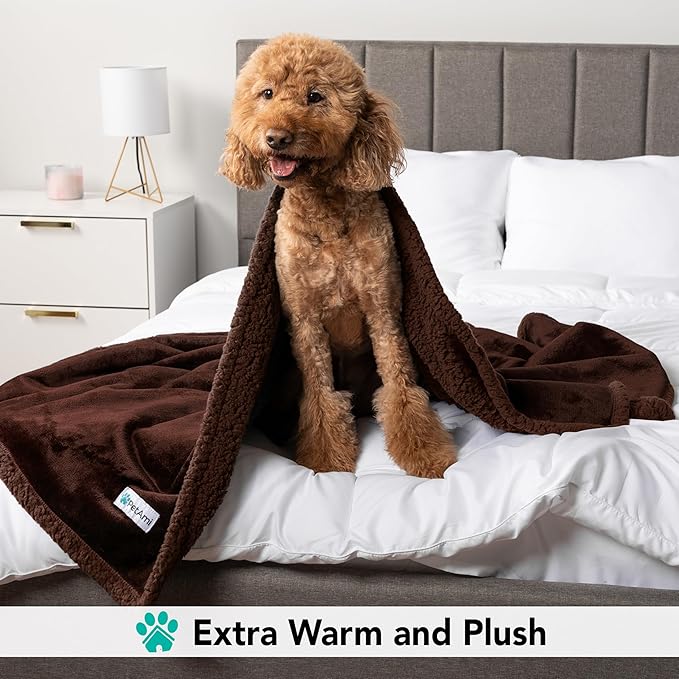 PetAmi Dog Blanket for Medium Large Dogs, Pet Bed Blanket Cat Puppy Kitten, Fleece Furniture Couch Cover Protector Sofa Car, Soft Sherpa Dog Throw Plush Reversible Washable, 40x60 Solid Brown