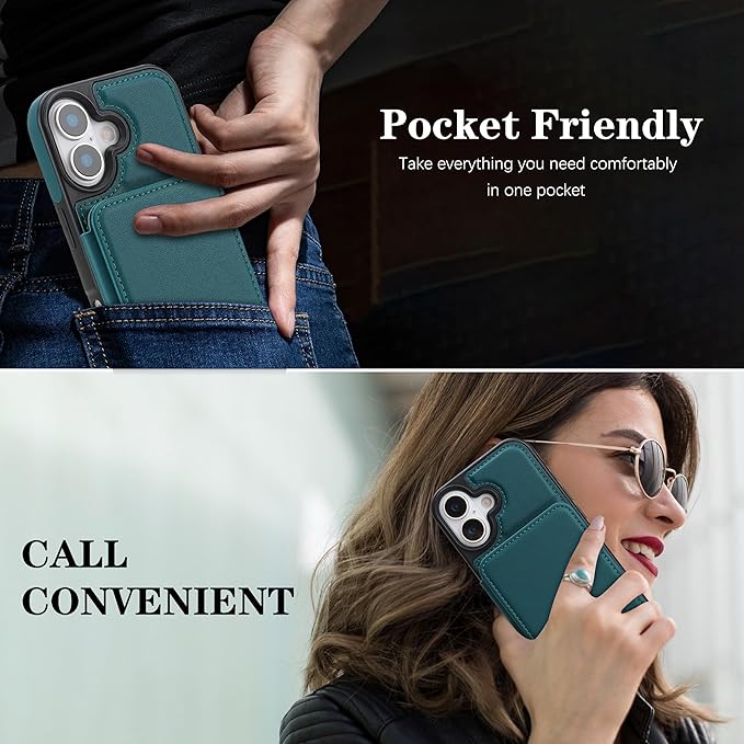 GUERNICA for iPhone 17 (6.1") Case Wallet with Card Holder, RFID Blocking Leather Protection, Shockproof Women Men Phone Case for Apple 17, Green