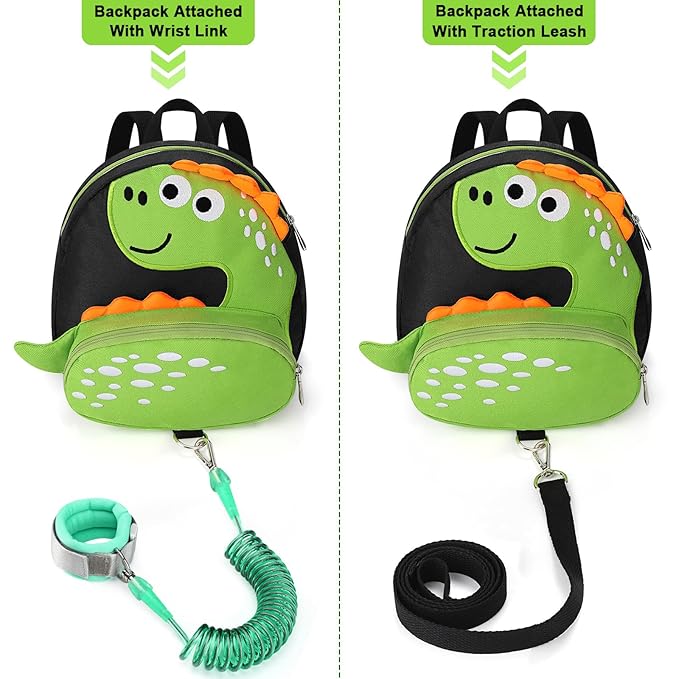 Accmor Toddler Harness Backpack Leash, Cute Dinosaur Kids Backpacks with Anti Lost Wrist Link, Mini Child Backpack Wristband Tether Strap and Protection Leashes for Baby Boys Girls Aged 1-3 Years